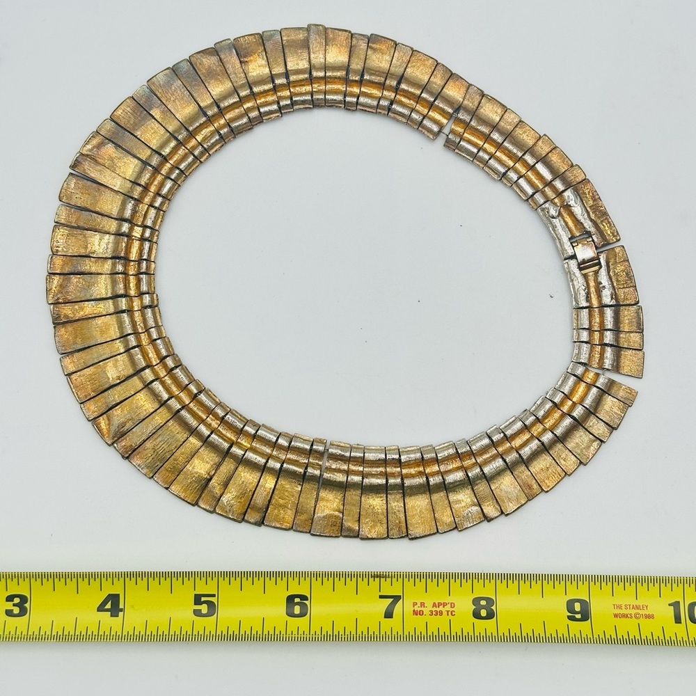 Vintage Les Bernard Egyptian Revival Bib Gold Tone Necklace Textured Statement - Picture 3 of 4